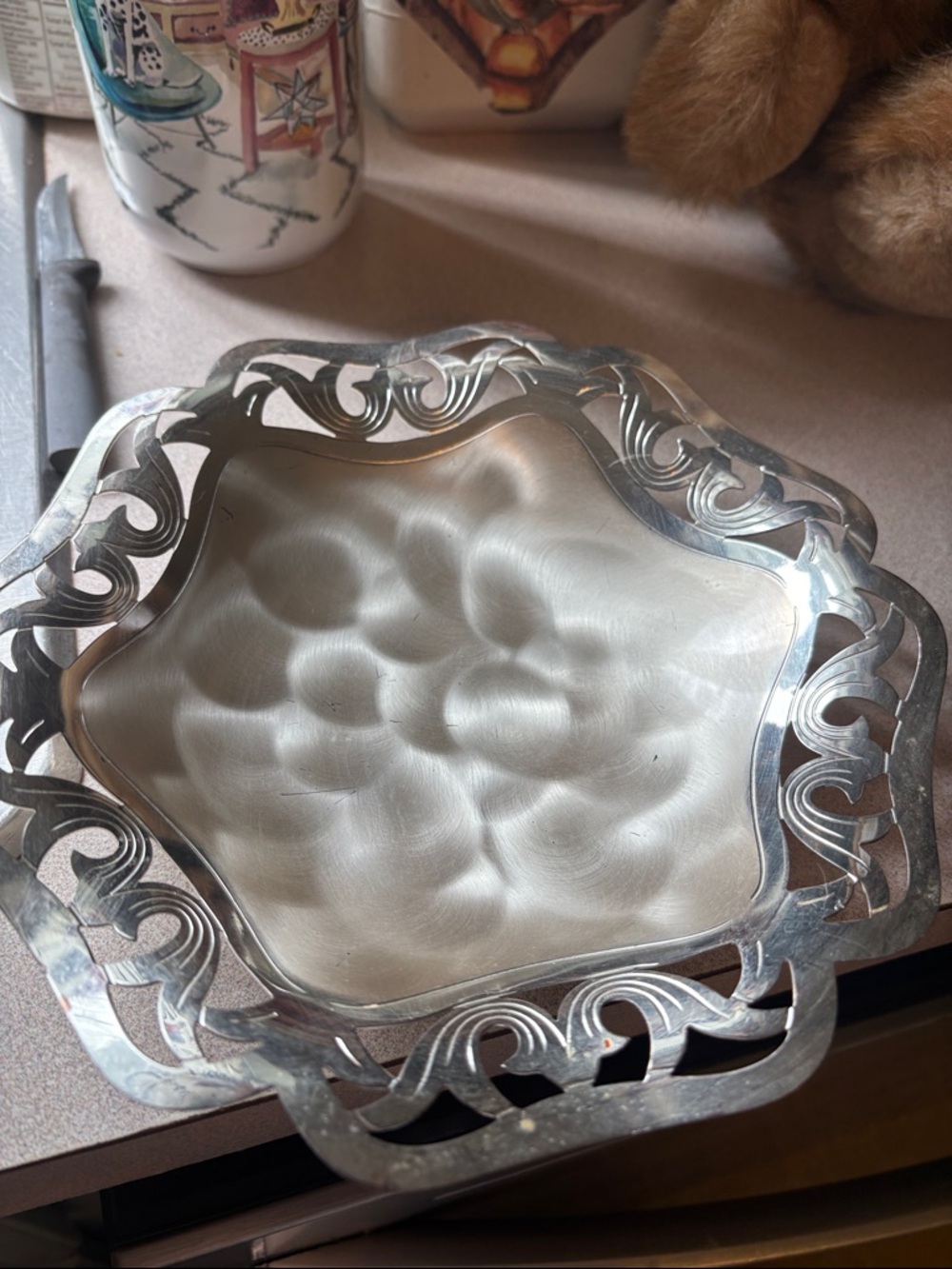 Silver-Tone Decorative Serving Bowl - Elegant Scalloped Design